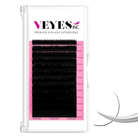 Picture of VEYES INC Classic Volume Lash Extensions 0.03-0.20 J/B/L/C/CC/D/DD Curl 8-25mm Mixed & Single Length Tray, Premium Silk Eyelashes, Professional Supplies for Lash Techs (Matte Black 0.10 C 12mm)