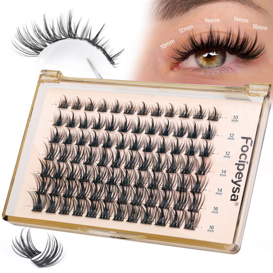 Picture of Cluster Lashes D Curl Lash Clusters Wispy Eyelash Extensions 10-16mm Mixed DIY Lash Extensions DIY Eyelash Cluster at Home Individual Natural Eye Lashes by Focipeysa