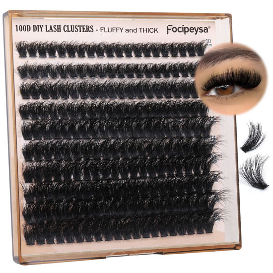 Picture of Fluffy Thick Lash Clusters DIY Eyelash Extension 10-18MIX D Curl Lash Clusters 100D Wispy Individual Eyelash Extensions Clusters Lashes DIY Fluffy Lash for Beginners by Focipeysa