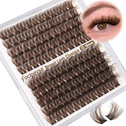 Picture of Focipeysa Fluffy Brown Lash Clusters Brown Eyelash Extensions Thick Volume Clusters Eyelash 12-18mm Classic Lash Extension C Curl Individual Lashes Extension DIY Lash Extension at Home (C Curl 120pcs)