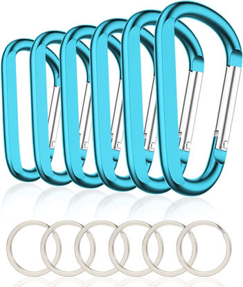 Picture of 6PCS Carabiner Caribeaner Clip,3 Inch Large Aluminum D Ring Shape Carabeaner with 6PCS Keyring Keychain Hook