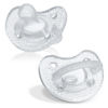 Picture of Chicco PhysioForma Luxe Silicone One Piece Pacifier for Babies Aged 0-6m | Fashion Textured Shield | BPA & Latex Free | Reusable Sterilizing Case | Crystal, 2pk