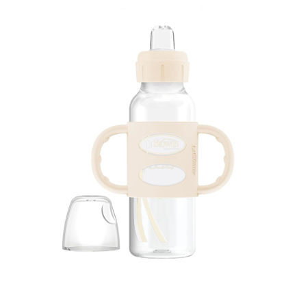 Picture of Dr. Brown's Milestones Narrow Sippy Spout Bottle with 100% Silicone Handles, Easy-Grip Handles with Soft Sippy Spout, 8oz/250mL, Ecru, 1-Pack, 6m+