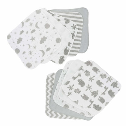 Picture of Spasilk Washcloth Wipes Set for Newborn Boys and Girls, Soft Terry Washcloth Set, Pack of 10, Gray Celestial