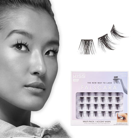 Picture of KISS Falscara Multipack False Eyelashes, Lash Clusters, 'Accent Wisps', 10mm-12mm-14mm, Includes 24 Assorted Lengths Wisps, Contact Lens Friendly, Easy to Apply, Reusable Strip Lashes