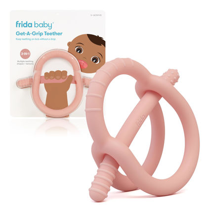 Picture of Frida Baby Get-A-Grip BabyTeether for Teething Relief | 100% Food-Grade Silicone Teething Toys for Baby 0-6, 12, 18 Months Infant, BPA-Free, PVC-Free | Pink