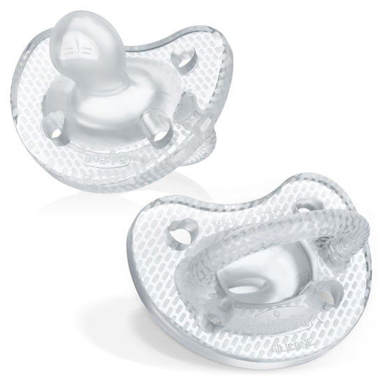 Picture of Chicco PhysioForma Luxe Silicone One Piece Pacifier for Babies Aged 6-16m | Fashion Textured Shield | BPA & Latex Free | Reusable Sterilizing Case | Crystal, 2pk