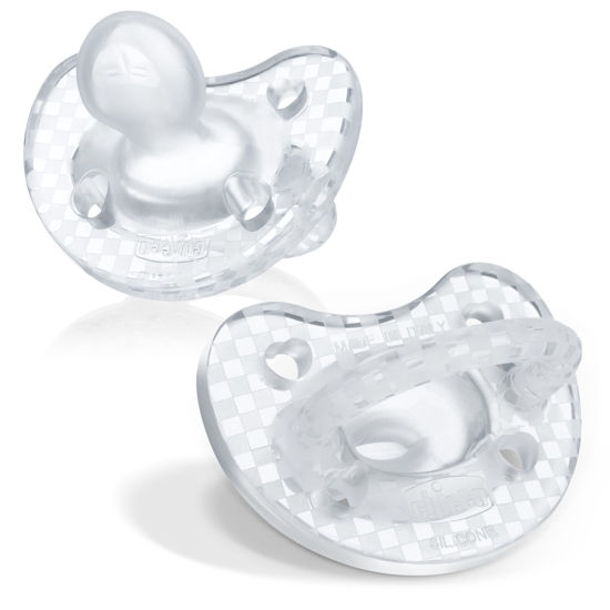 Picture of Chicco PhysioForma Luxe Silicone One Piece Pacifier for Babies Aged 16-24m | Fashion Textured Shield | BPA & Latex Free | Reusable Sterilizing Case | Crystal, 2pk