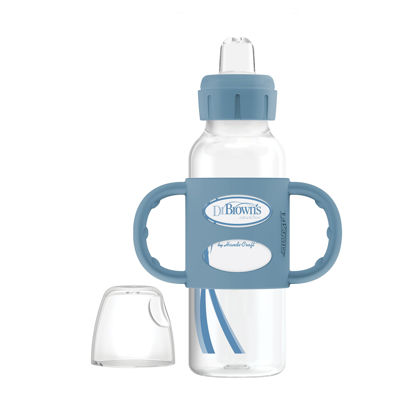 Picture of Dr. Brown's Milestones Narrow Sippy Bottle with 100% Silicone Handles,Easy-Grip Bottle with Soft Sippy Spout,8oz/250mL,BPA Free,Light-Blue,6m+