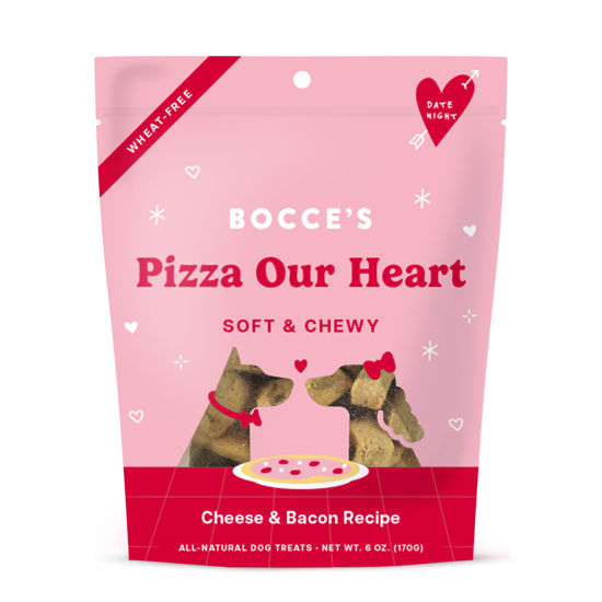 Picture of Bocce's Bakery Pizza Our Heart Treats for Dogs, Wheat-Free Everyday Dog Treats, Made with Real Ingredients, Baked in The USA, All-Natural Soft & Chewy Cookies, Cheese & Bacon, 6 oz