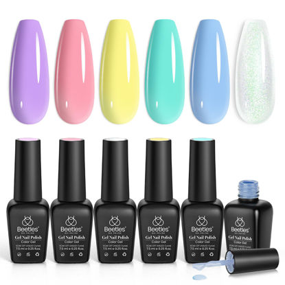 Picture of beetles Gel Polish Set- 6 Colors Purple Yellow Mint Green Gel Polish Set Blue Jelly Rainbow Shimmer Gel Nail Polish Soak off UV Gel Polish Diy Nail Art Manicure at Home Gifts for Women