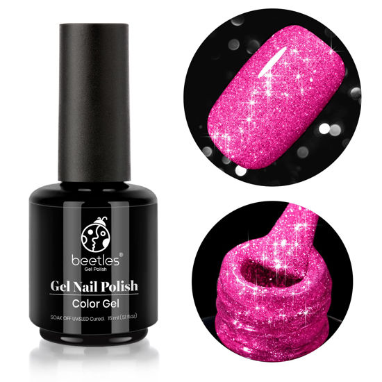 Picture of Beetles Reflective Gel Nail Polish Pink Gel Polish, 15ML Hot Pink Glitter Diamond Gel Color Soak Off Sparkle Gel Polish UV Nail Lamp Nail Art Manicure Salon DIY at Home Gift