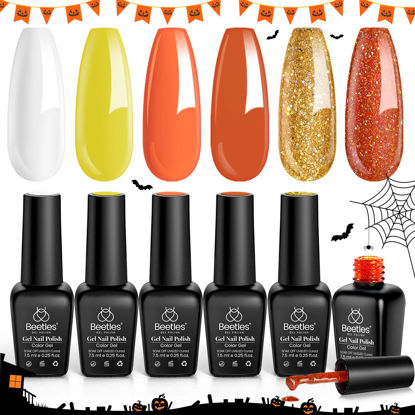 Picture of Beetles Orange Halloween Gel Nail Polish Set, 6 Colors Halloween Nail Charms Yellow White Glitter Gel Nail Polish Set Fall Nail Gel Polish Soak Off Uv LED Lamp Nail Art Design Manicure Gift for Women