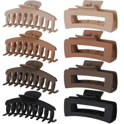 Picture of Mandydov Hair Clip, 8 Pcs Non-slip Matte Hair Claw Clips for Women, Strong Hold Clips for Thick Thin Hair, Large Size, Multicolor (Beige, Khaki, Brown, Black)