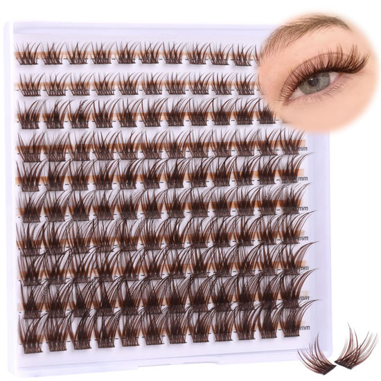 Picture of Brown Lash Clusters Wispy Cluster Eyelash Extensions 120pcs Natural Eyelash Clusters Lash Extensions 8-16MM Fluffy DIY Individual Lashes by Ruairie