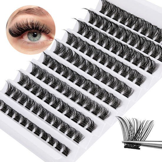 Picture of Lash Clusters 110 pcs Lash Extension DD Curl Cluster 10-16mm Eyelash Clusters Individual Lashes Natural Look Fluffy Lash Extensions Wispy Eyelashes Extensions DIY at Home by Pleell