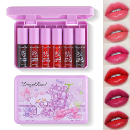 Picture of 6 Colors Grapes Lip Tint Stain Set, Korean Velvet Lip Stain Watery Lip Stain Tint Moisturizing Mini Liquid Lipstick Set, Long Wearing, Non-Stick Cup, Waterproof, High Pigment, Lip Tint Makeup