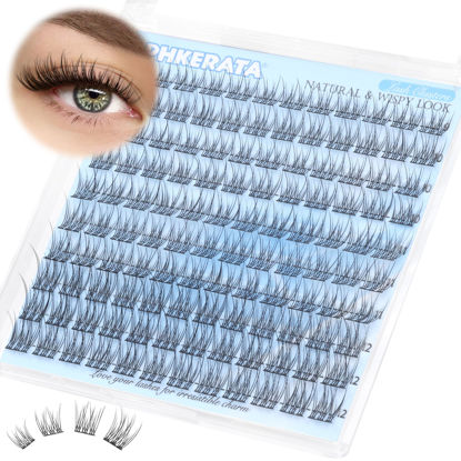 Picture of PHKERATA Natural Lash Clusters Wispy Cluster Eyelash Extensions 120 pcs Individual Lashes DIY C Curl Eyelash Clusters 9-12 mm Natural Lashes Clusters