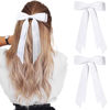 Picture of 2PCS Silky Satin Hair Bows Hair Clip White Hair Ribbon Ponytail Holder Accessories Slides Metal Clips Hair Bow for Women Girls Toddlers Teens Kids