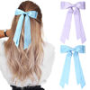 Picture of 2PCS Silky Satin Hair Bows Hair Clip Blue Purple Hair Ribbon Ponytail Holder Accessories Slides Metal Clips Hair Bow for Women Girls Toddlers Teens Kids