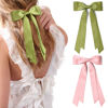 Picture of 2PCS Silky Satin Hair Bows Hair Clip Pink Green Hair Ribbon Ponytail Holder Accessories Slides Metal Clips Hair Bow for Women Girls Toddlers Teens Kids