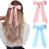 Picture of 2PCS Silky Satin Hair Bows Hair Clip Pink Blue Hair Ribbon Ponytail Holder Accessories Slides Metal Clips Hair Bow for Women Girls Toddlers Teens Kids