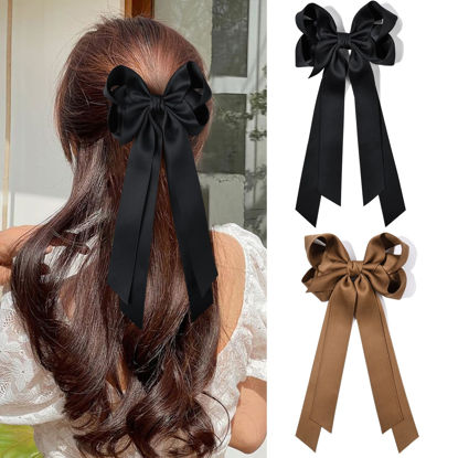 Picture of Hair Accessories: 2PCS Metal Clips, Ribbon Slides for Girls, Toddlers, Teens, Kids in Black & Brown