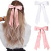 Picture of 2PCS Silky Satin Hair Bows Hair Clip Pink White Hair Ribbon Ponytail Holder Accessories Slides Metal Clips Hair Bow for Women Girls Toddlers Teens Kids