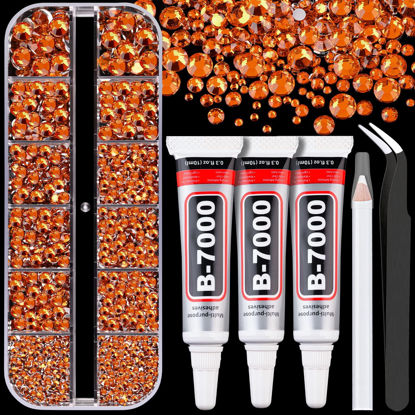 Picture of Resin Rhinestones for Crafting with B7000 Jewelry Glue, 1 Box Orange Flatback Crystals with 3Pcs 10ml Glue for Bedazzling Crafts DIY Nail Art Makeup，Non Hotfix Gems for Clothing Shoes