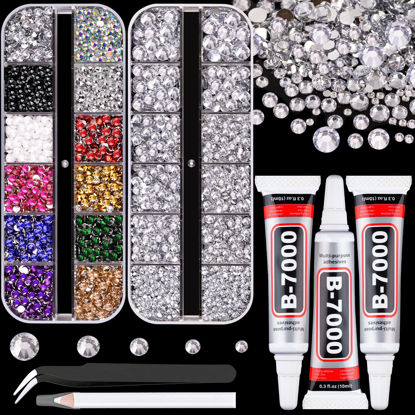 Picture of TINKRSTUFF Resin Rhinestones for Crafting with B7000 Jewelry Glue, 2 Boxes Clear+Mix Colors Flatback Crystals with 3Pcs 10ml Glue for Bedazzling Crafts DIY Nail Art Makeup, Gems for Clothing Shoes