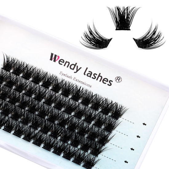 Picture of DIY Eyelash Extension Clusters Lashes 3D Volume Effect D Curl Wide Stem Individual Lash Clusters Reusable Artificial Fluffy Wispy False Eyelashes Set for Home Eyelash Extensions (0.07-D-10mm)