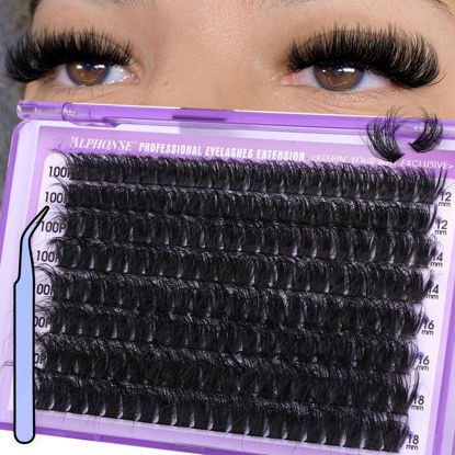 Picture of Fluffy Lash Clusters Kit 12-18mm Cluster Eyelash Extensions 100D Volume Individual Lashes Clusters Thick Lash Extension Kit 160pcs pestañas pelo a pelo with tweezers by ALPHONSE