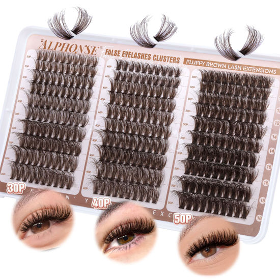 Picture of Brown Lash Clusters 30D+40D+50D Fluffy Lash Extensions 300pcs Brown Eyelash Clusters D Curl Lashes Extensions 10-18mm Individuals by ALPHONSE