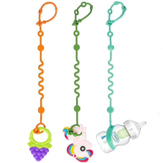 Picture of LittleHugs Toy Straps for Baby, 5pcs Adjustable Toy Holder for Stroller Accessories, Silicone Baby Tether Pacifier Clip, No Throw Baby Travel Essential Leash for High Chair, Car Seat (3- Pack)