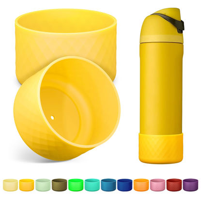 Picture of Alwenid 2PCS Silicone Water Bottle Boot for Owala 24 Oz, Anti-Slip Protective Sleeve Bottom Bumper Protector for FreeSip, Twist, and Flip Stainless Steel Water Bottles (Yellow)