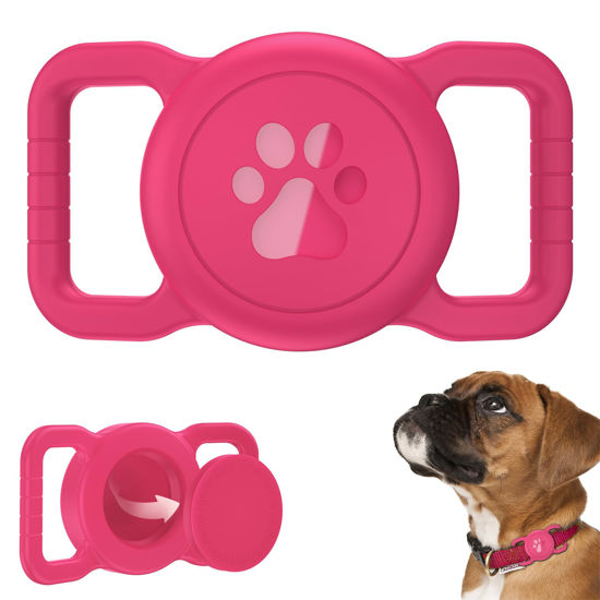 Picture of SANKALA Airtag Dog Collar Holder, [1 Pack] Waterproof Airtag Collar Holder for Dog, Silicone Full Body Covered Anti-Lost Protective Apple Airtag Case for Pet Collar - Fits All Width Collars, Rose