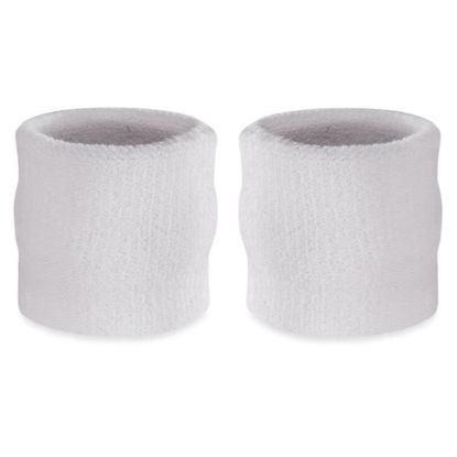 Picture of Suddora Wrist Sweatbands, Absorbent and Breathable Thick Cotton Bands for Working Out, Gymnastics, Basketball, Tennis, and Football, Multiuse Wristbands for Costumes and Cosplay (Pair) (White)