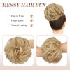 Picture of FESHFEN Messy Wavy Curly Synthetic Hair Chignon Hairpieces - Elastic Scrunchies Extensions for Women Girls, Dark Golden Mix Beige Blonde 1 PCS