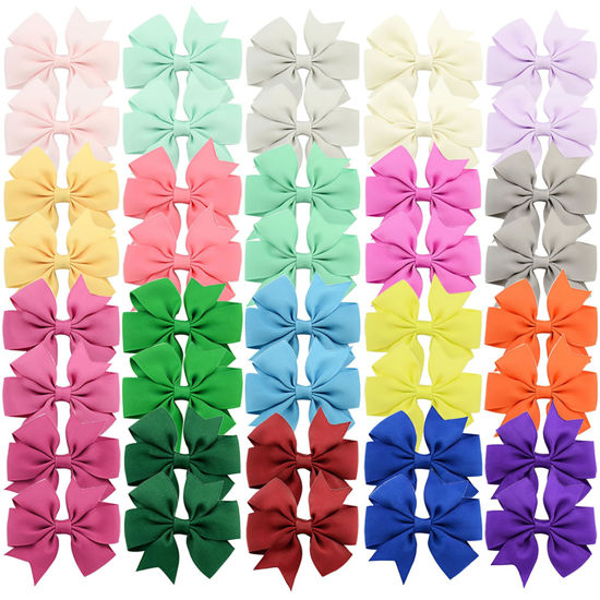 Picture of 40PCS 3 Inch Hair Bows for Girls Grosgrain Ribbon Toddler Hair Accessories with Alligator Clip Bow for Toddler Girls Baby Kids Teens In Pairs