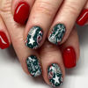 Picture of Christmas Red Green Fake Nails Short Square Press on Nails with Designs Cute Snowflakes Holly Leaves Star Full Cover Acrylic Oval False Nails Xmas Winter Glue on Nails for Women and Girls 24Pcs