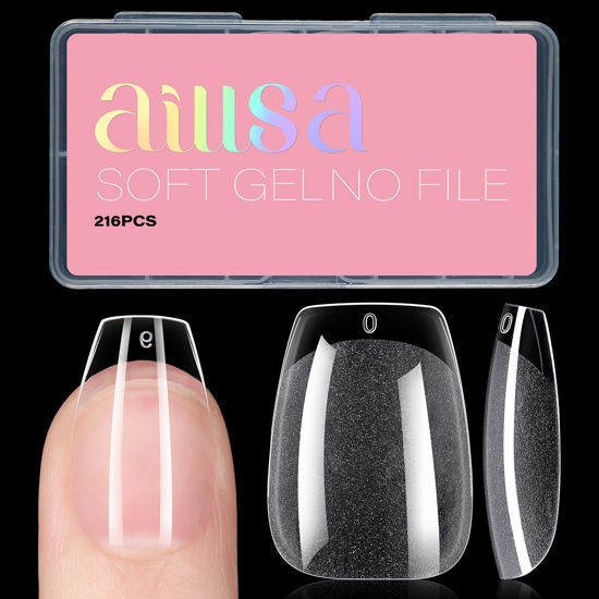 Picture of AILLSA Short Coffin Nail Tips Soft Gel Clear Gelly Nail Tips Half Matte Full Cover Nail Tips Acrylic Pre-Filed Press on Fake Nail Tips for Nail Extension Home DIY Manicure 216PCS 12Sizes