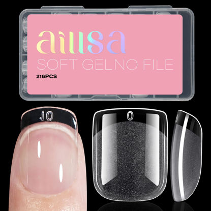 Picture of AILLSA Extra Short Square Nail Tips Soft Gel Full Cover Half Matte Nail Tips Clear Gelly Pre-Shaped Nail Tips Press On False Nail Tips Extension for Home DIY Manicure Salon 216PCS 12 Sizes