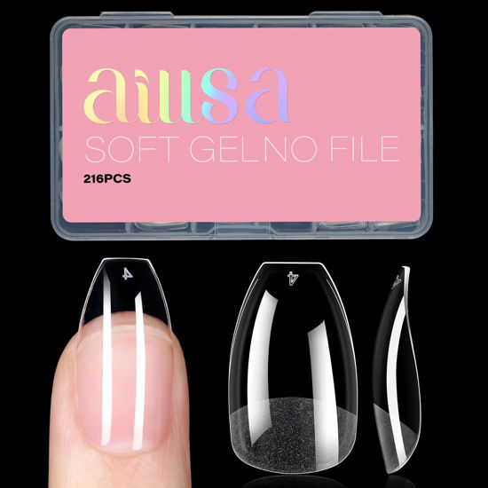 Picture of AILLSA Ballerina Nail Tips Soft Gel Clear Gelly Full Cover Nail Tips Pre-Shaped Acrylic Press on False Nails tips for Nails Extension Home DIY Salon Manicure 216PCS 12 Sizes