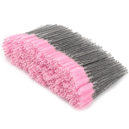 Picture of Tbestmax 300 Pcs Disposable Spoolies, Mascara Wand Eyelashes Brushes Applicator for Eyebrow Eye Lash Extension Black Stick Pink Head