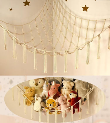 Picture of Stuffed Animal Storage Hammock or Net Corner - Large Toy Hammock Net for Stuffed Animals Room Decor - Cute Stuff Animal Organizer Holder for Plush Plushie - Kids Baby Nursery Wall Bedroom Home Decor