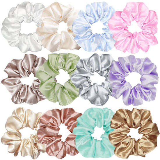 Picture of Sufermoe 12 Pcs Satin Silk Hair Scrunchies, Assorted Light color, 4.5 Inch Hair Ties for Women Girls