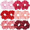 Picture of 12 Pcs Satin Silk Scrunchies Soft Hair Ties Fashion Bands Hair Bows Elastic Bracelets Ponytail Holders Accessories for Women and Girls (4.5 Inch, Assorted Red)