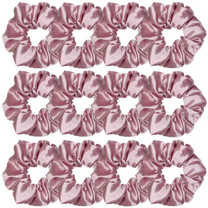 Picture of Sufermoe 12 Pcs Satin Silk Hair Scrunchies, 4.5 Inch, Purple Pink, Hair Ties for Women and Girls