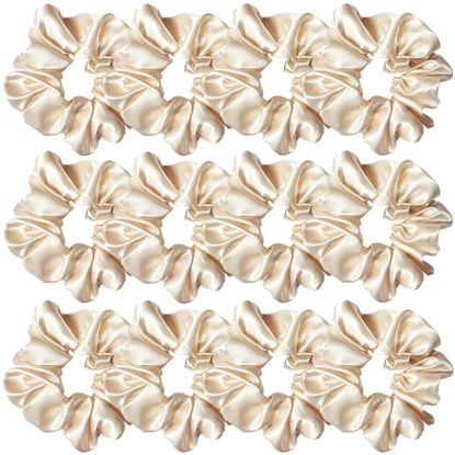 Picture of Sufermoe 12 Pcs Satin Silk Hair Scrunchies, Beige (4.5 Inch) Soft Hair Ties, Hair Bands, Hair Ropes, Ponytail Holders, Hair Accessories for Women and Girls