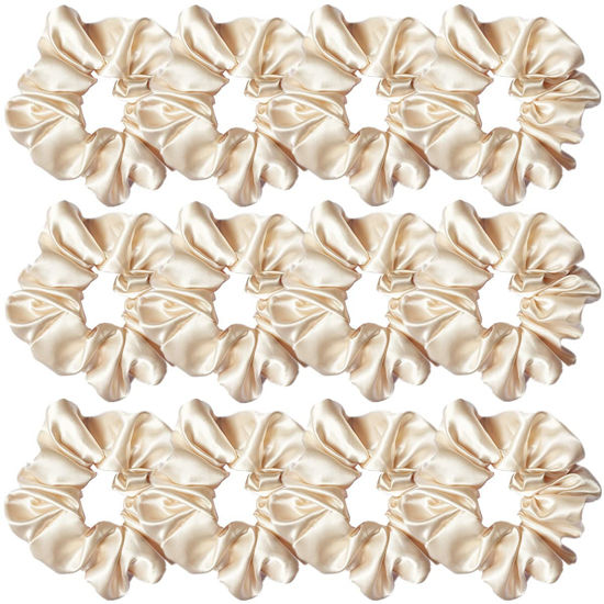 Picture of Sufermoe 12 Pcs Satin Silk Hair Scrunchies, Beige (4.5 Inch) Soft Hair Ties, Hair Bands, Hair Ropes, Ponytail Holders, Hair Accessories for Women and Girls